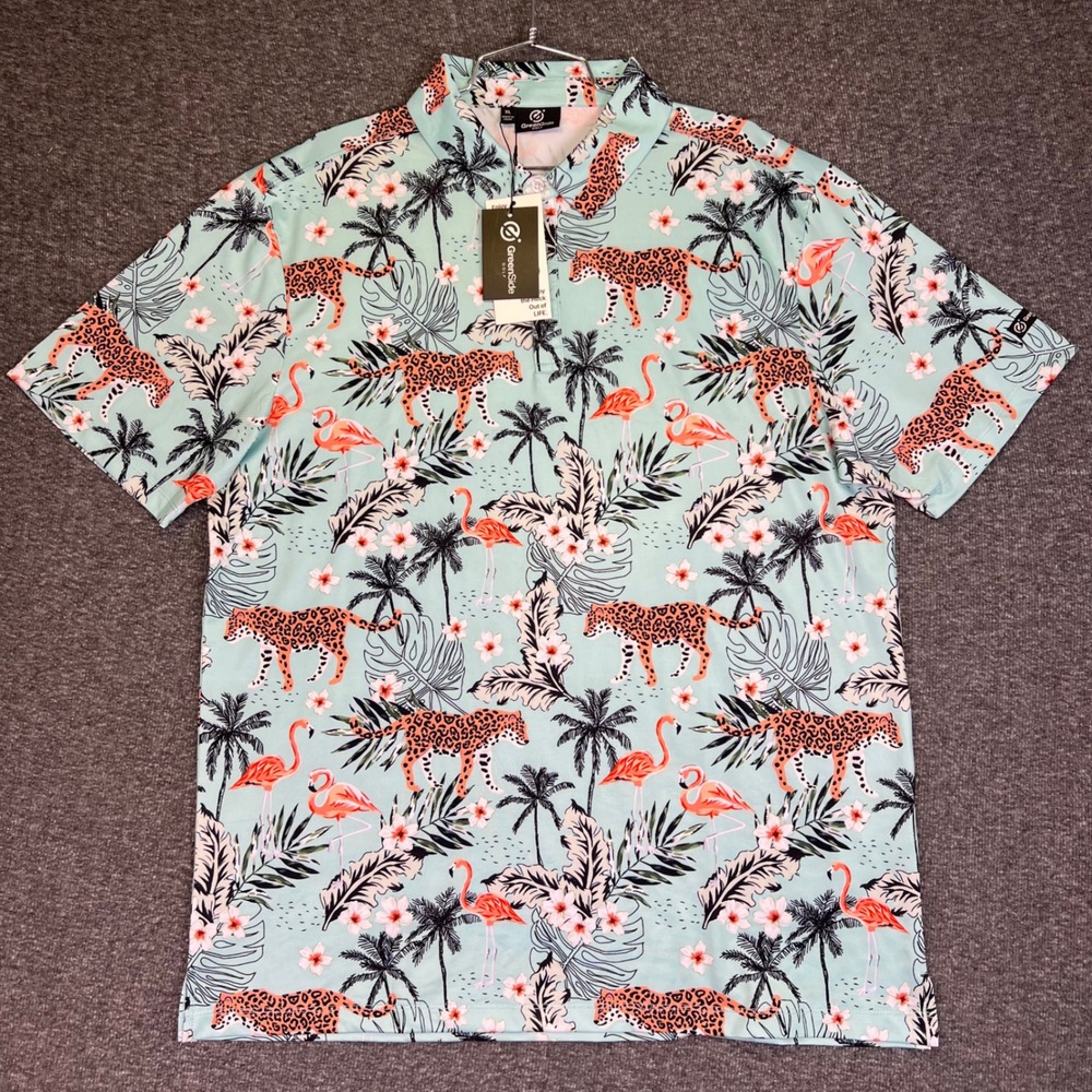 GreenSide Golf Polo Mens XL Safari Performance Summer Tropical Print Stretch NEW